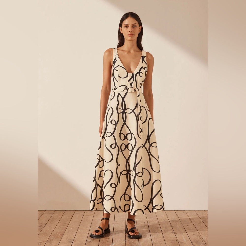 Shona Joy Vietri Linen Plunged Panelled Midi Dress